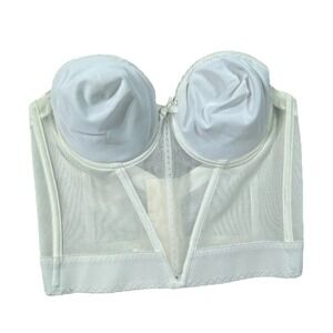 Vintage Exquisite Form Bustier Bra Women 38B White Mesh Boned Longline Strapless